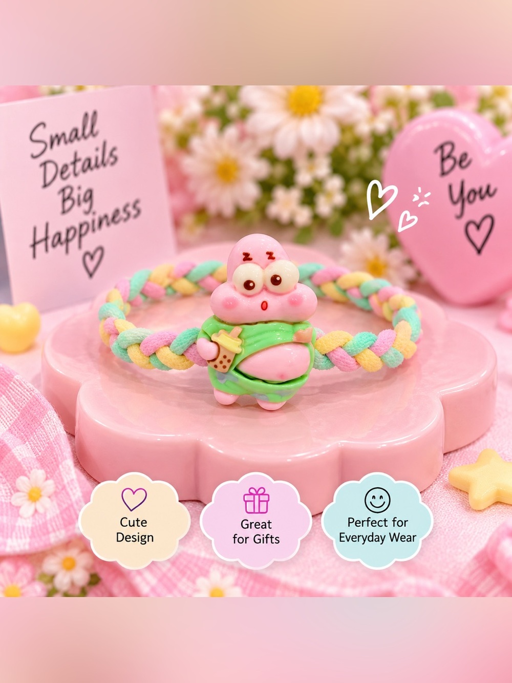 Patrick Inspired Character Pastel Braided Friendship Bracelet Party Favor NWT